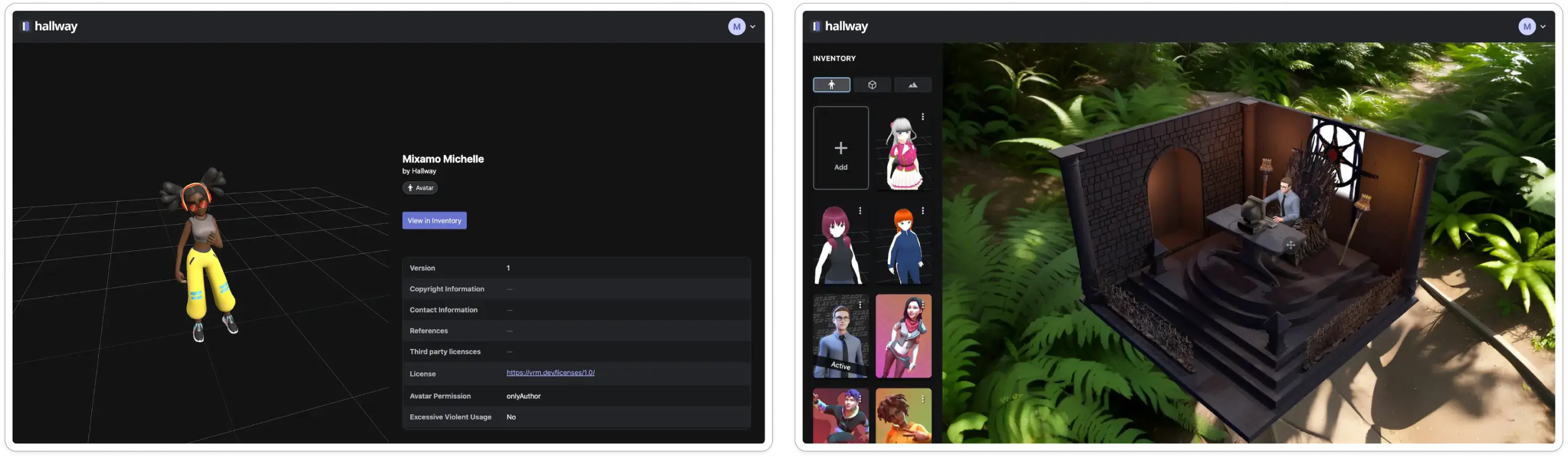Left: Marketplace preview page. Right: 3D profile page.