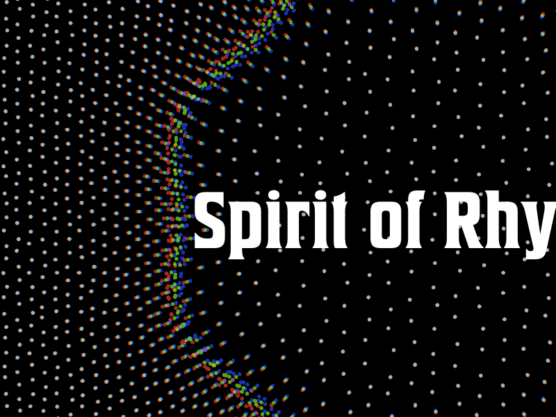 The words "Spirit of Rhythm" overlaid on a sheet of white dots